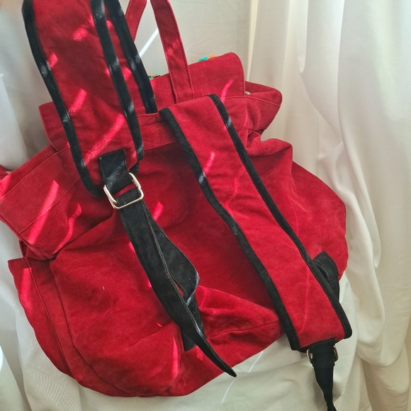 America & Beyond Drawstring Pom Pom Backpack  Floral Suede School Bag Girls Gift - Picture 6 of 17